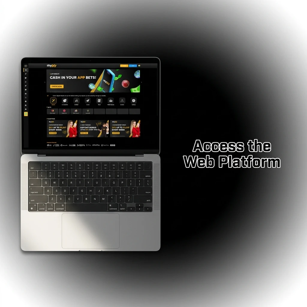 Web interface of the gaming platform showing casino and sports betting features accessed directly without a download.