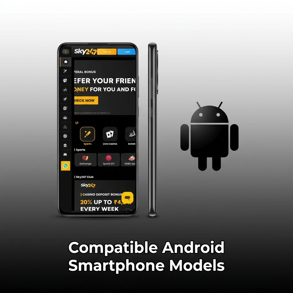 List of compatible Android smartphone models, including recent series from Samsung, Google, OnePlus, Xiaomi, and OPPO.