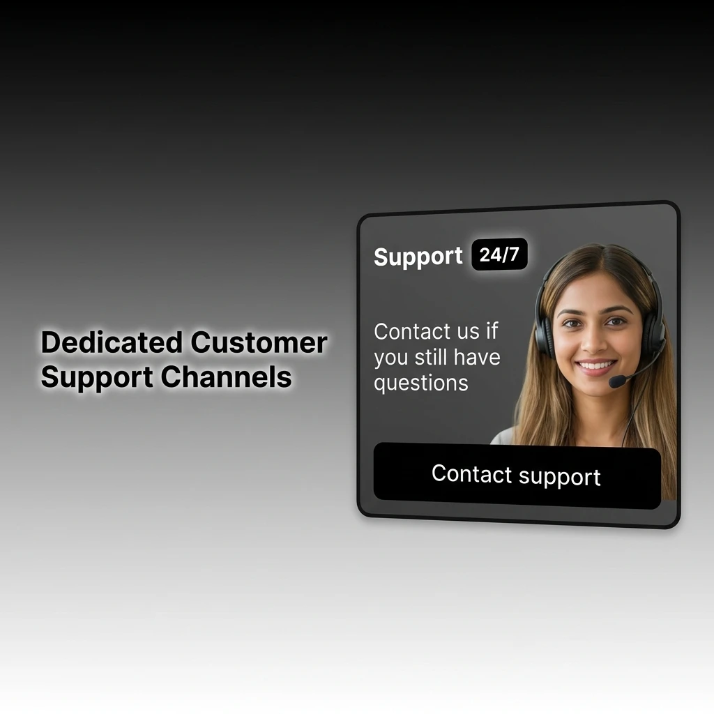 24/7 dedicated customer support channels including Live Chat, Email, WhatsApp, Telegram, and Phone for account help.