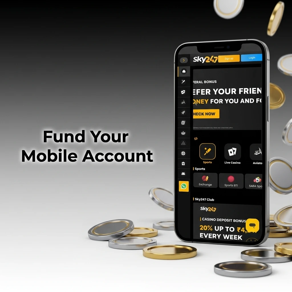 Guide listing 4 steps to fund a mobile account: click deposit, choose method, enter details, confirm.