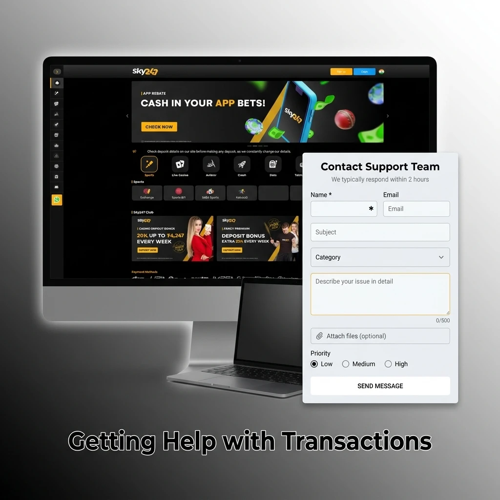 Customer support channels for transaction help, including live chat, email, messaging apps, and phone.