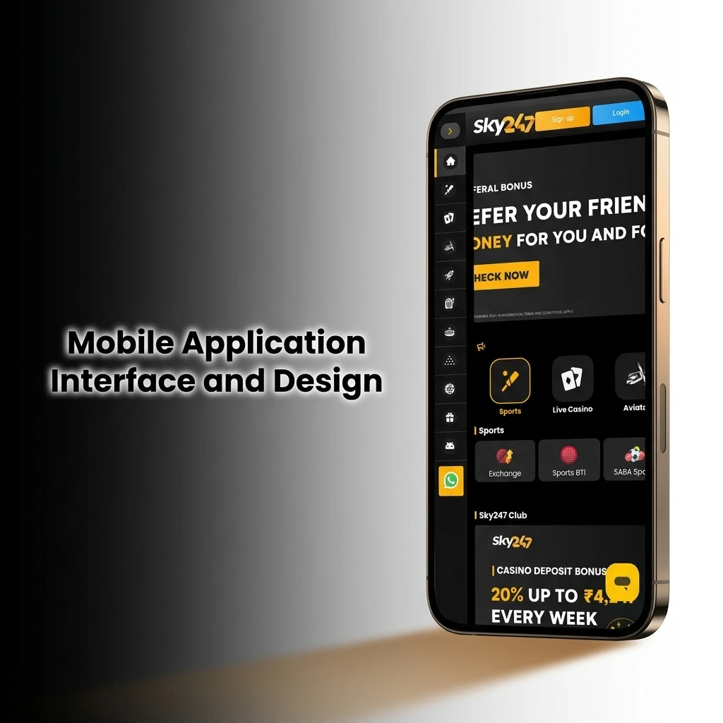 Responsive mobile app interface for one-handed use, featuring a bottom menu bar navigating to sports and casino sections.