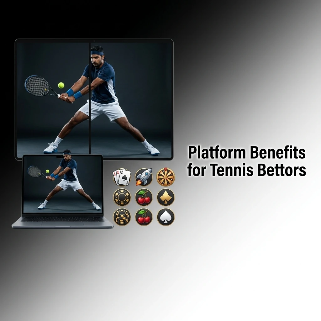 List of platform benefits for tennis bettors: competitive odds, live betting, fast payments, match stats, and 24/7 support.