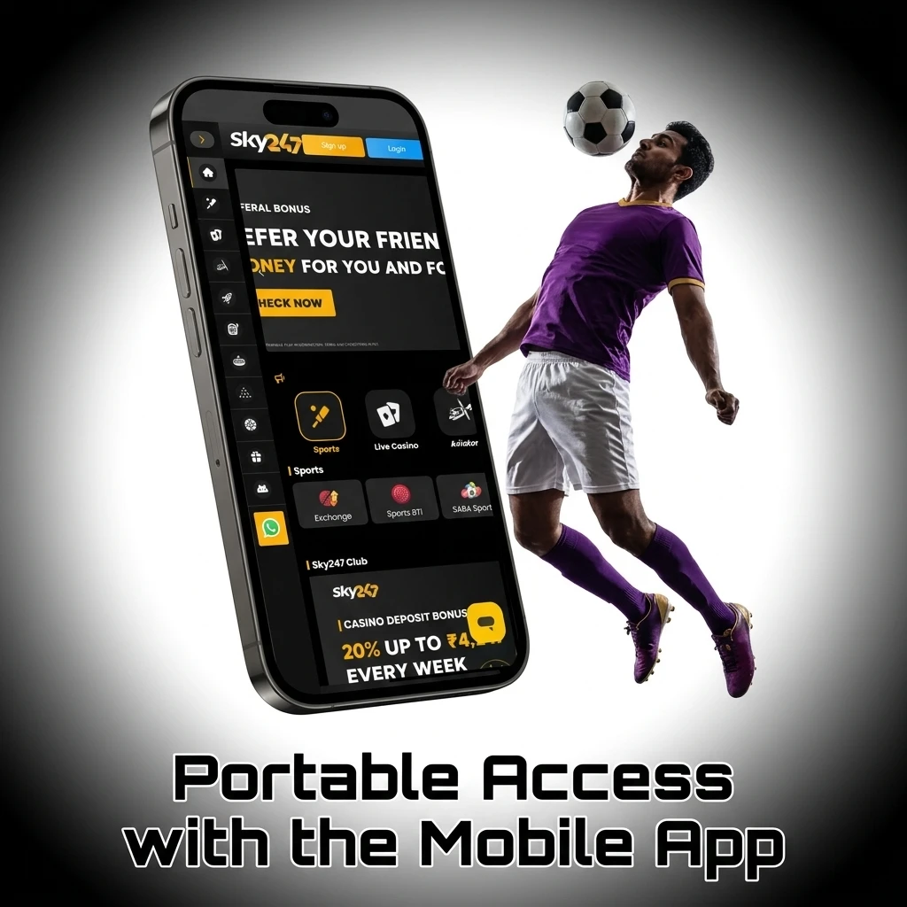 A smartphone displaying the Sky247 mobile app for convenient and secure online football betting on the go.