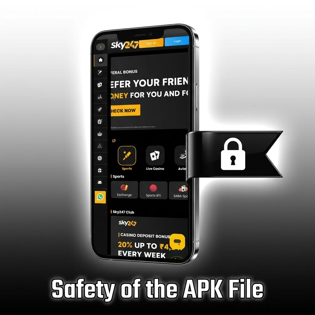 Secure APK file icon with a safety shield, representing official, licensed, and SSL-encrypted mobile betting.