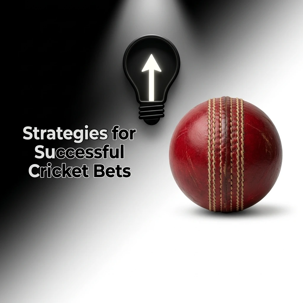 Infographic of successful cricket betting strategies: team analysis, pitch conditions, and bankroll management.