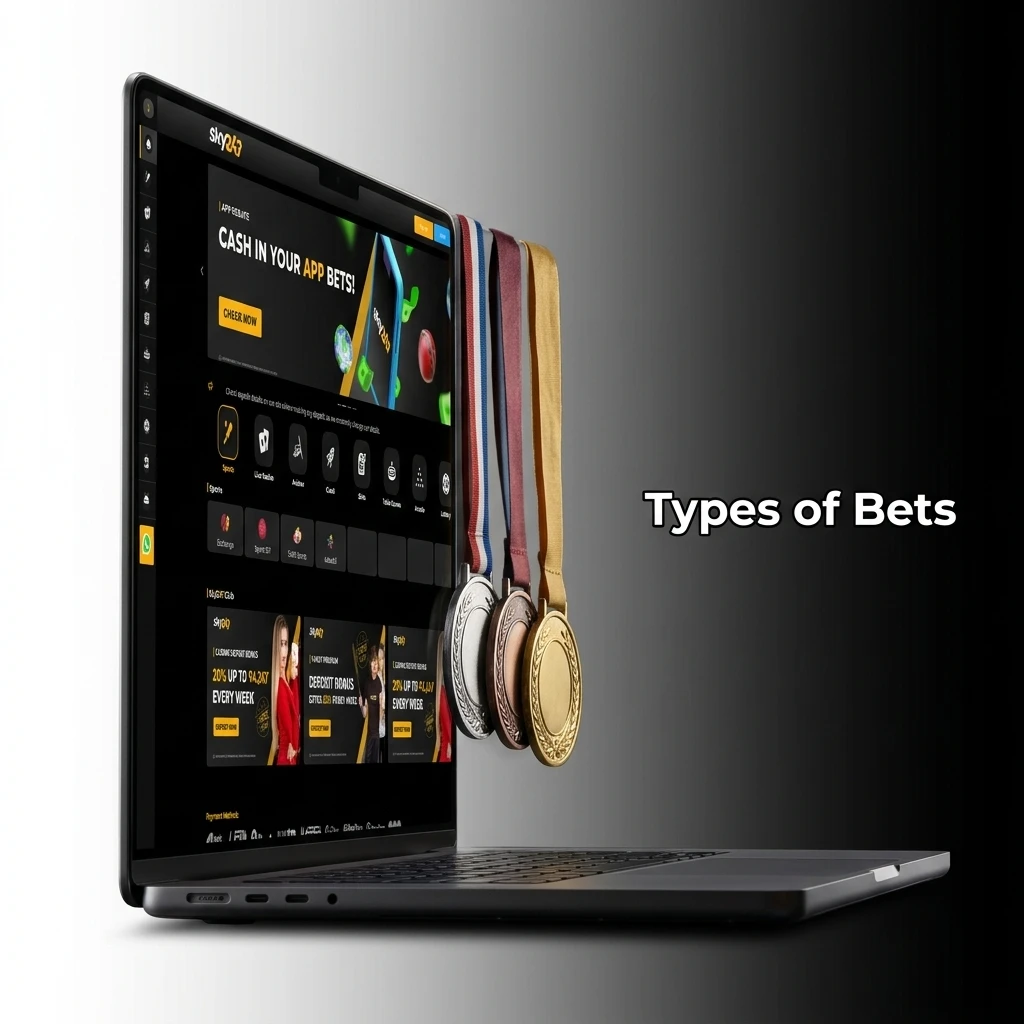 Text explaining three types of sports bets: Single, Express, and System, detailing their structures and risk levels.