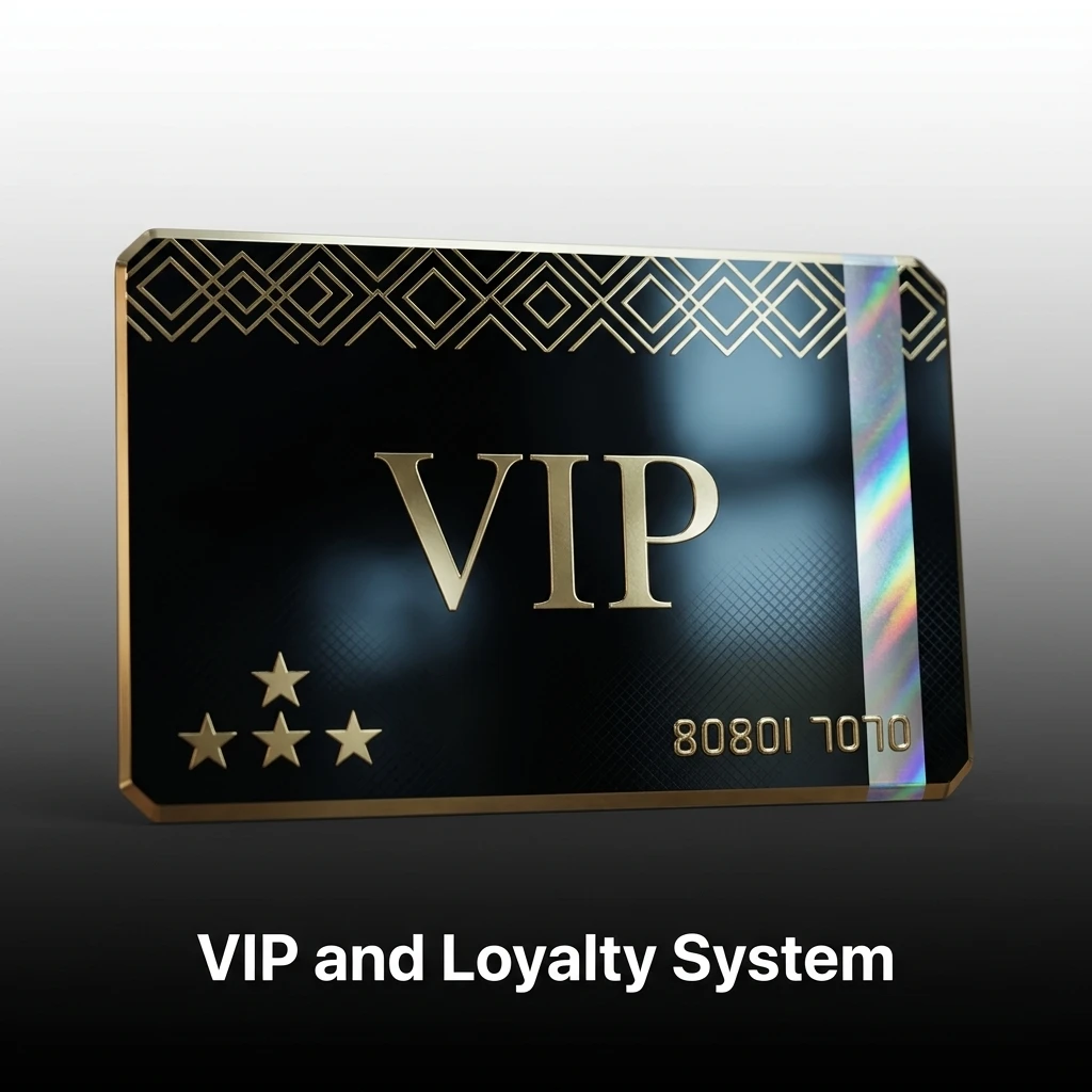 Graphic of the VIP and Loyalty System detailing wager point accumulation, tier progression, and exclusive rewards.